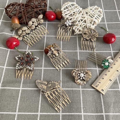 INLAZYTIM Lot de 8 peignes à cheveux décoratifs vintage pour femme avec perles dorées et strass - Pinces à cheveux en métal avec prise en main en cristal - Accessoires de mariage – vue 7