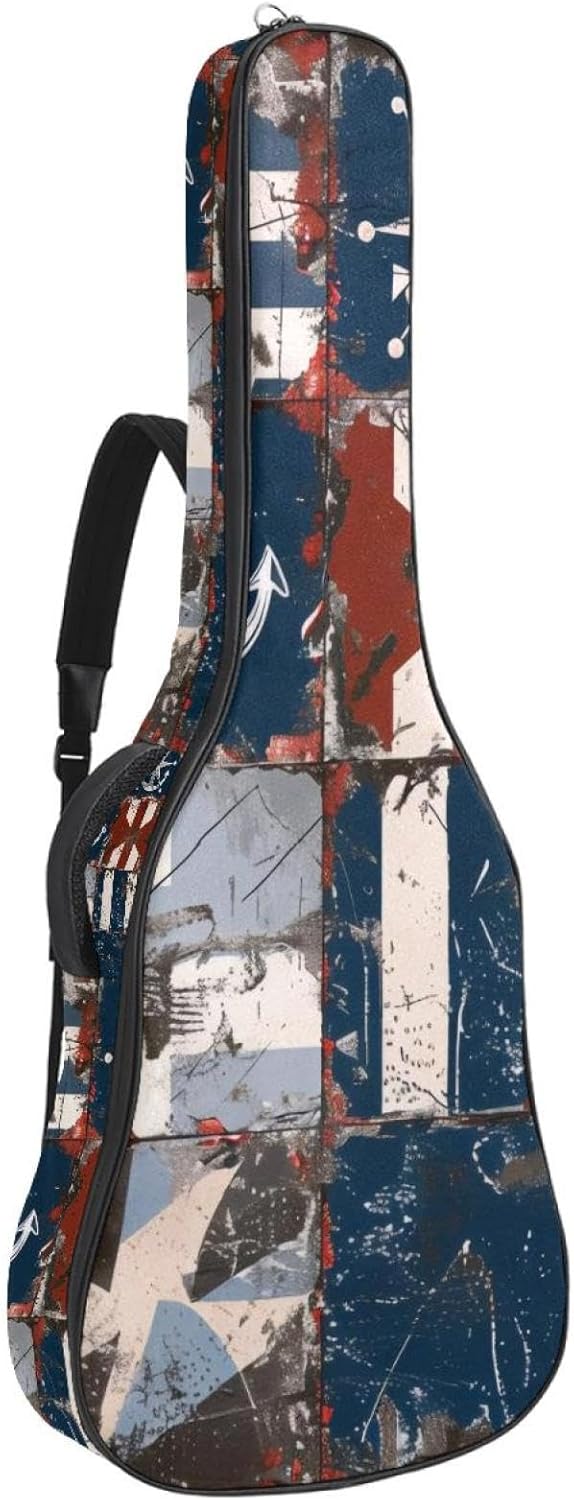 Acoustic Guitar Bag, 40 41 42 Inch Guitar Case Cover Soft Guitar Gig Bag for Acoustic Electric Bass Classical Guitar, Vintage Nautical Style Marine Sailing Elements