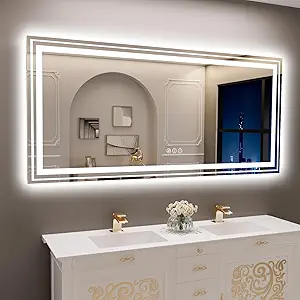 LED Bathroom Mirror, 77"x36" with Front and Backlit, Anti-Fog, Large Bathroom Vanity Mirror for Wall, Memory Function, Stepless Dimmable, Tempered Glass (Horizontal/Vertical)