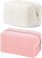 Vista 9 de Bolsa de maquillaje pequeña bolsa de cosméticos para mujeres y niñas, bolsas de maquillaje a cuadros Y2K, Blanco, Neceser