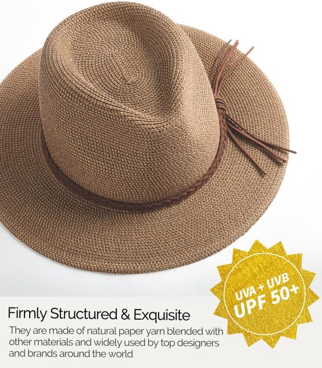 FURTALK Sun Hats for Women Summer Wide Brim UV UPF 80+ Panama Fedora Foldable Packable Straw Beach Hat - Image 2
