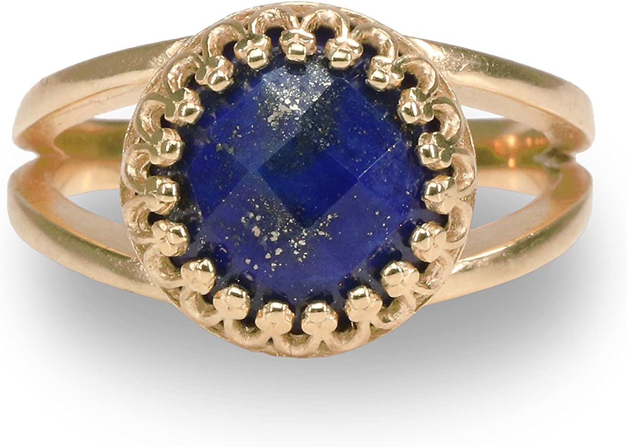 Glamorous September Birthstone Ring - 10mm Round Lapis Lazuli Ring with 14k Rose Gold-filled Ring Band - Artisan-made Gold Rings for Women - with Box - Engraving Available