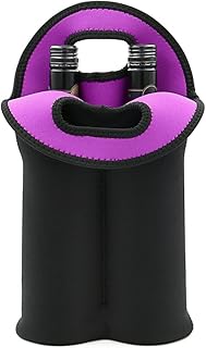Hipiwe Wine Carrier Tote Bag Two Bottle Insulated Neoprene Wine/Water Bottle Holder for Travel with Secure Carry Handle (B...