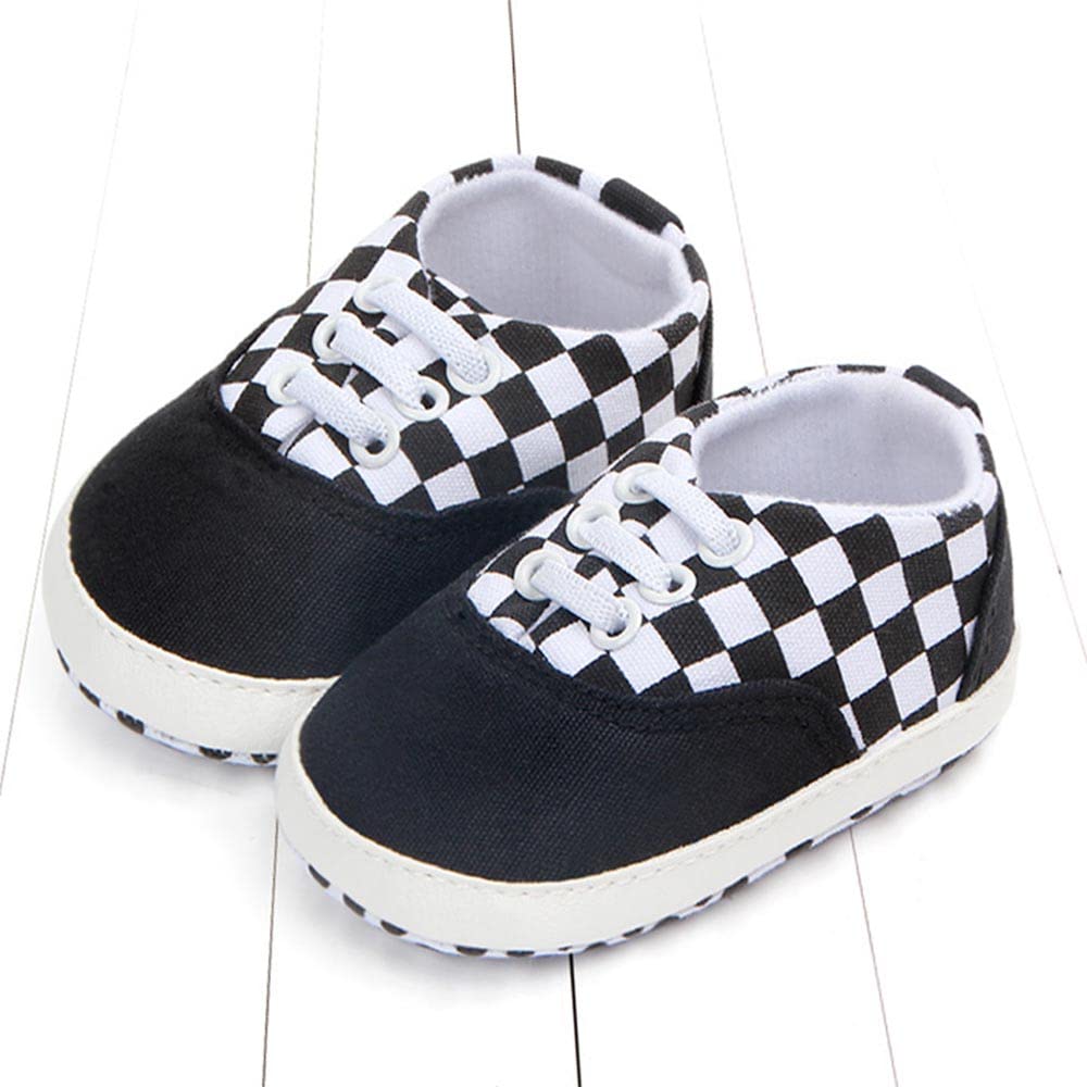 Clowora Unsex Baby Boys Girls Canvas First Walkers Shoes,Infant Non Slip Soft Sole Toddler Flat Lazy Loafers Sneaker (041/Black,3-6 Months)