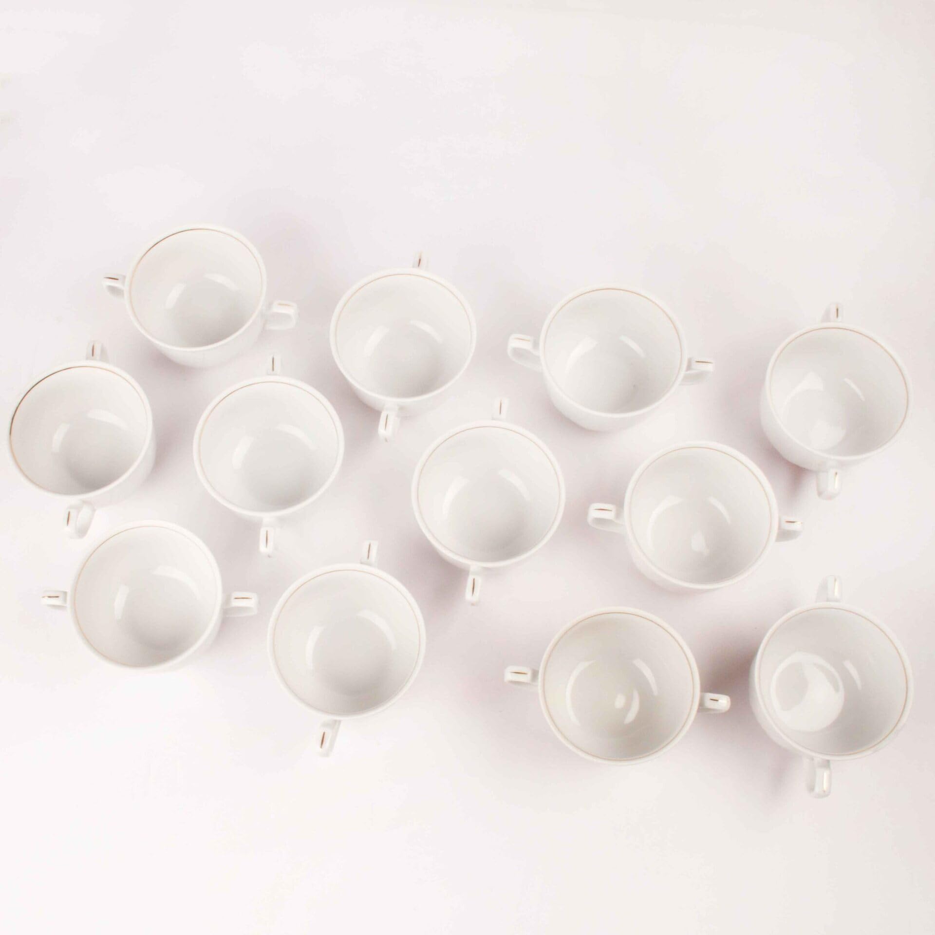 Juego de boles (24 piezas) consomé de porcelana blanca Lubeck, 12 boles consomé con asas (35 cl), 12 platillos para tazas, con filo de oro