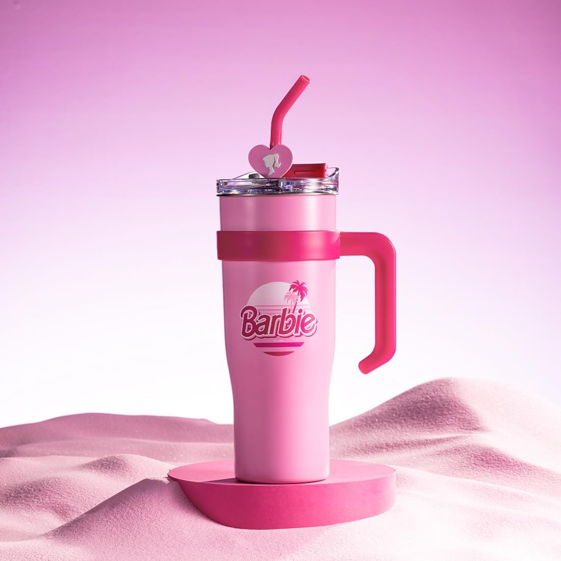 MINISO Barbie Tumbler with Handle and Straw 54 oz | Cup Holder Compatible for Travel | Insulated Stainless Steel Cup | BPA-Free | Thermos for Girls Women and Barbie Fan-Pink - Image 9