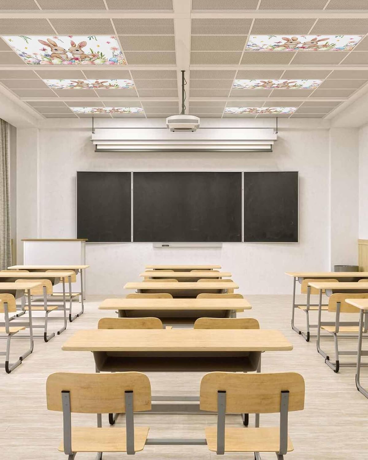 3 Pack Fluorescent Light Cover for Classroom Ceiling Light, Bunny Magnetic Light Cover Filters, Easter Eggs Light Covers for Office School Home Spring Holiday Drop Lamp Ceiling Decor 4x2 Feet