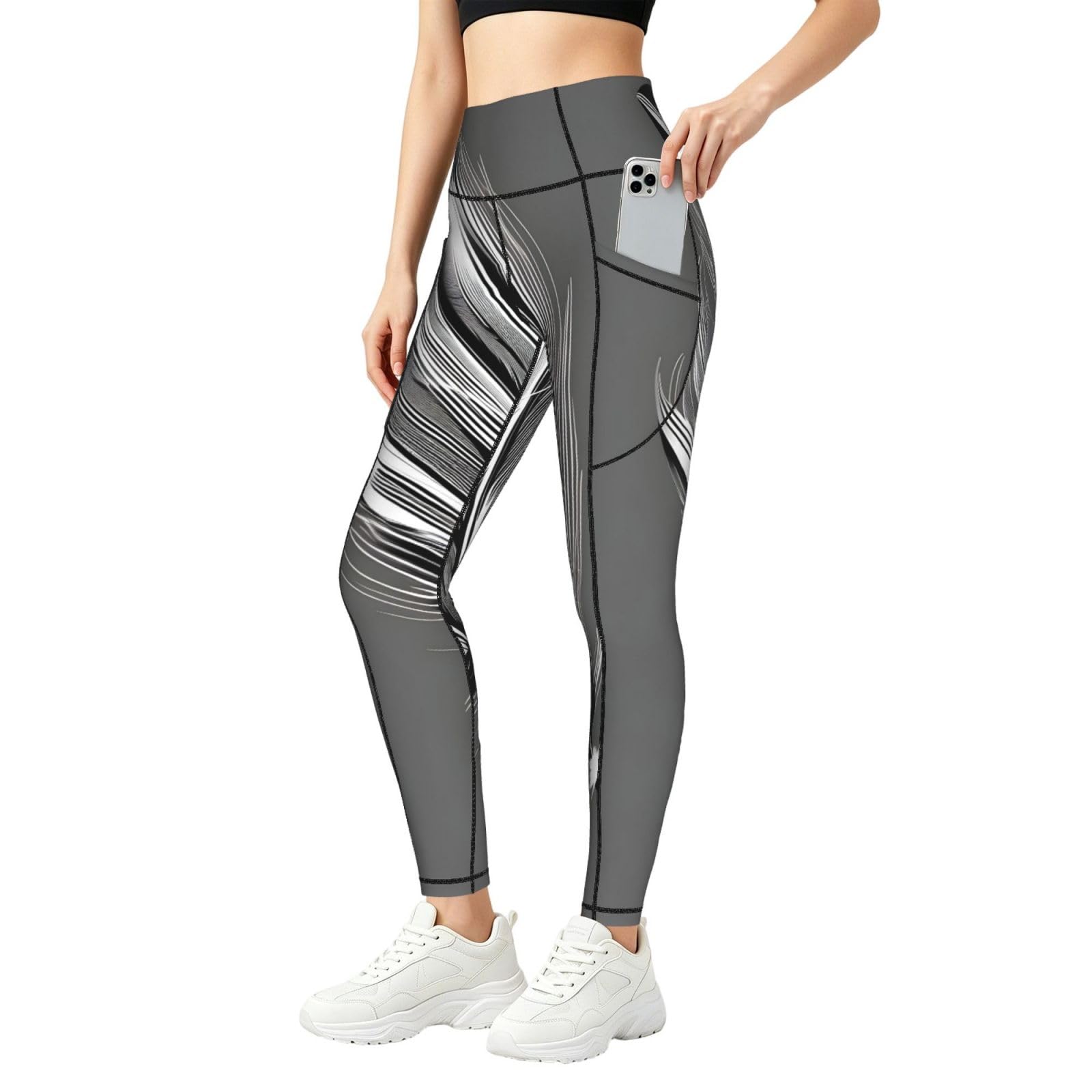Pantalones de yoga para mujer con estampado de plumas para pilates 8