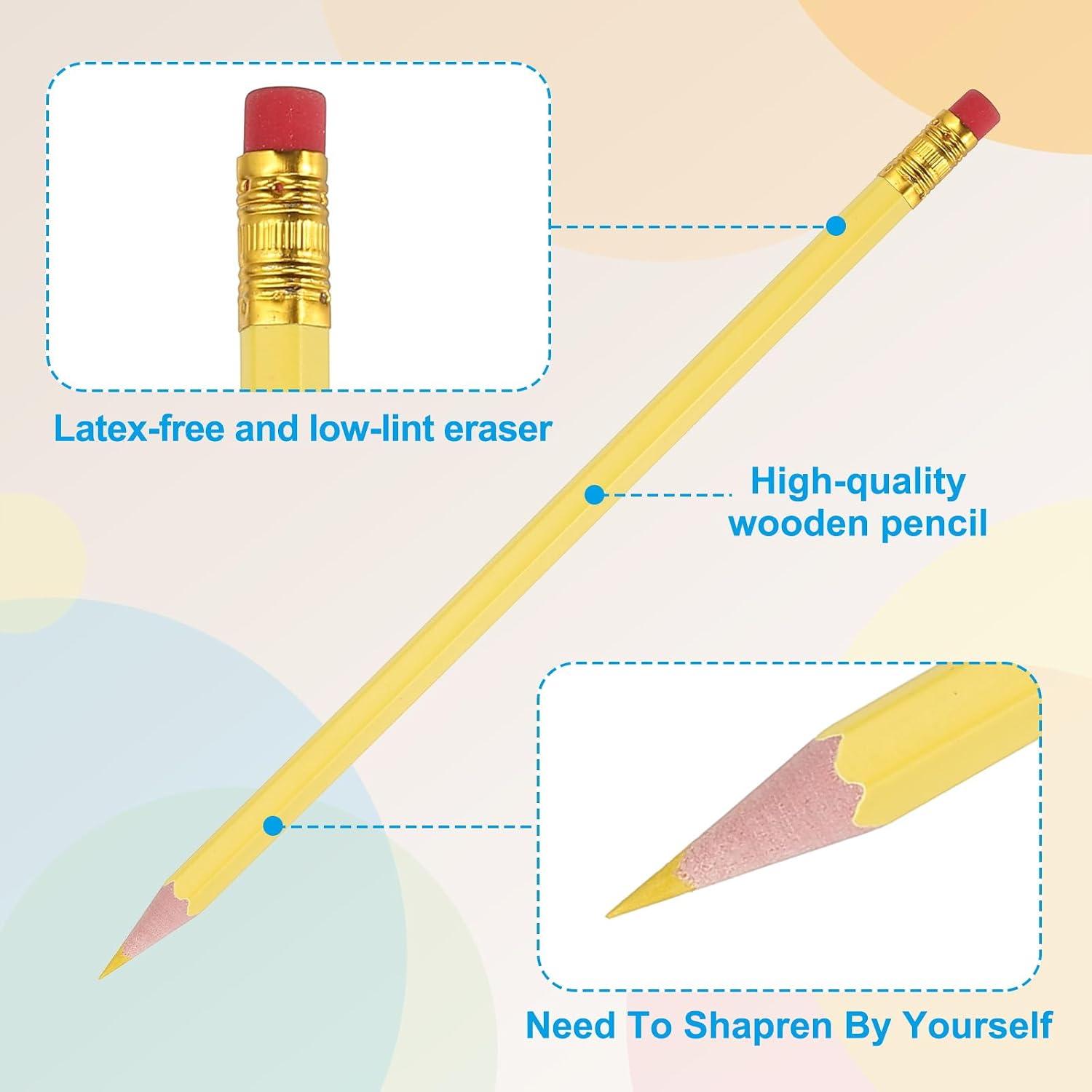 PATIKIL Erasable Colored Pencils, 24 Pcs Oil Color Pencils with Erasers Hexagonal Rod Wooden Colored Pencils for Tests Marking Grading Art Painting, Yellow image 4