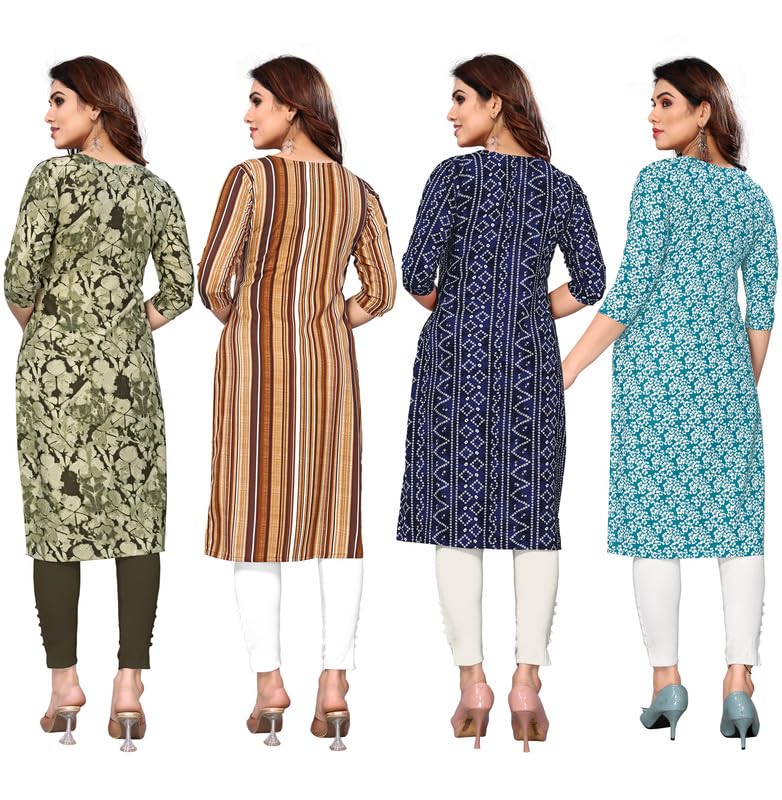 Image of JAKHANA Women's Crepe Printed Casual Straight Calf Length Round Nick Kurta Pack of 4