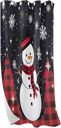 Miniatura 2 de Cortinas opacas de Navidad con diseño de muñeco de nieve de invierno para dormitorio, aislamiento térmico, con ojales, cortinas opacas para puerta