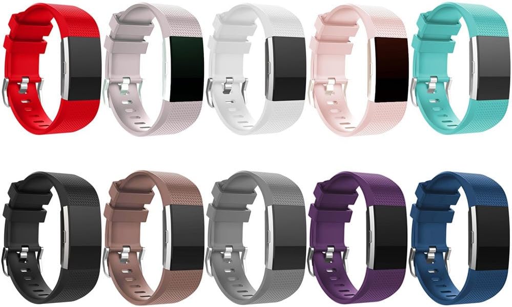 for Fitbit Charge 2 Bands, New Bracelet Strap Replacement Band Wristband with Secure Silicone Fasteners Metal Clasps for Fitbit Charge 2 (No Tracker) (10 PCS, 6.7 - 9 Inches wrist)