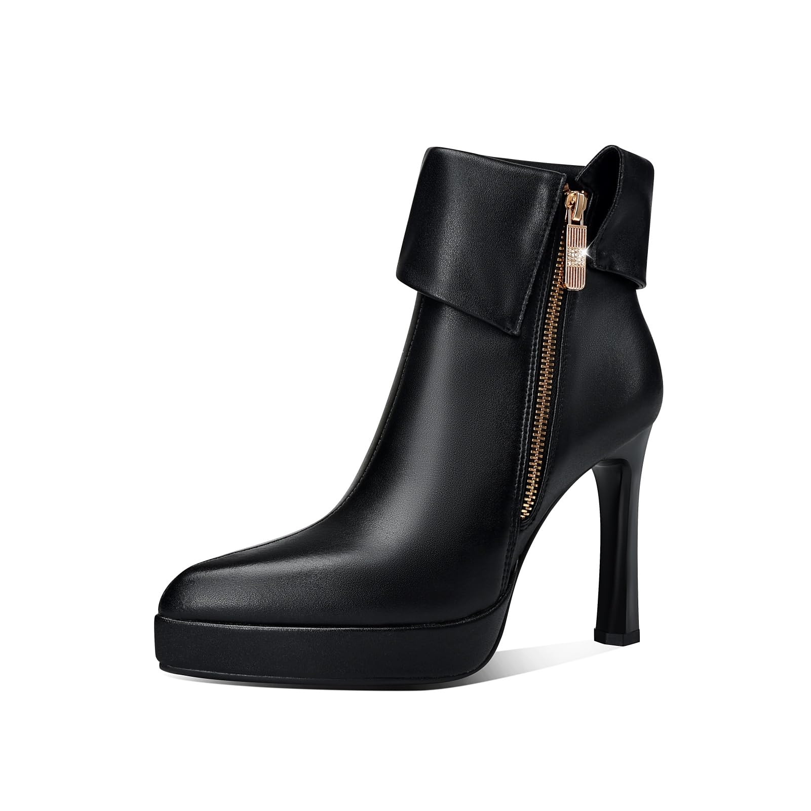 TinaCus Platform High Heels Zip up Ankle Boots Womens Pointed Toe Genuine Leather Handmade Chic Booties