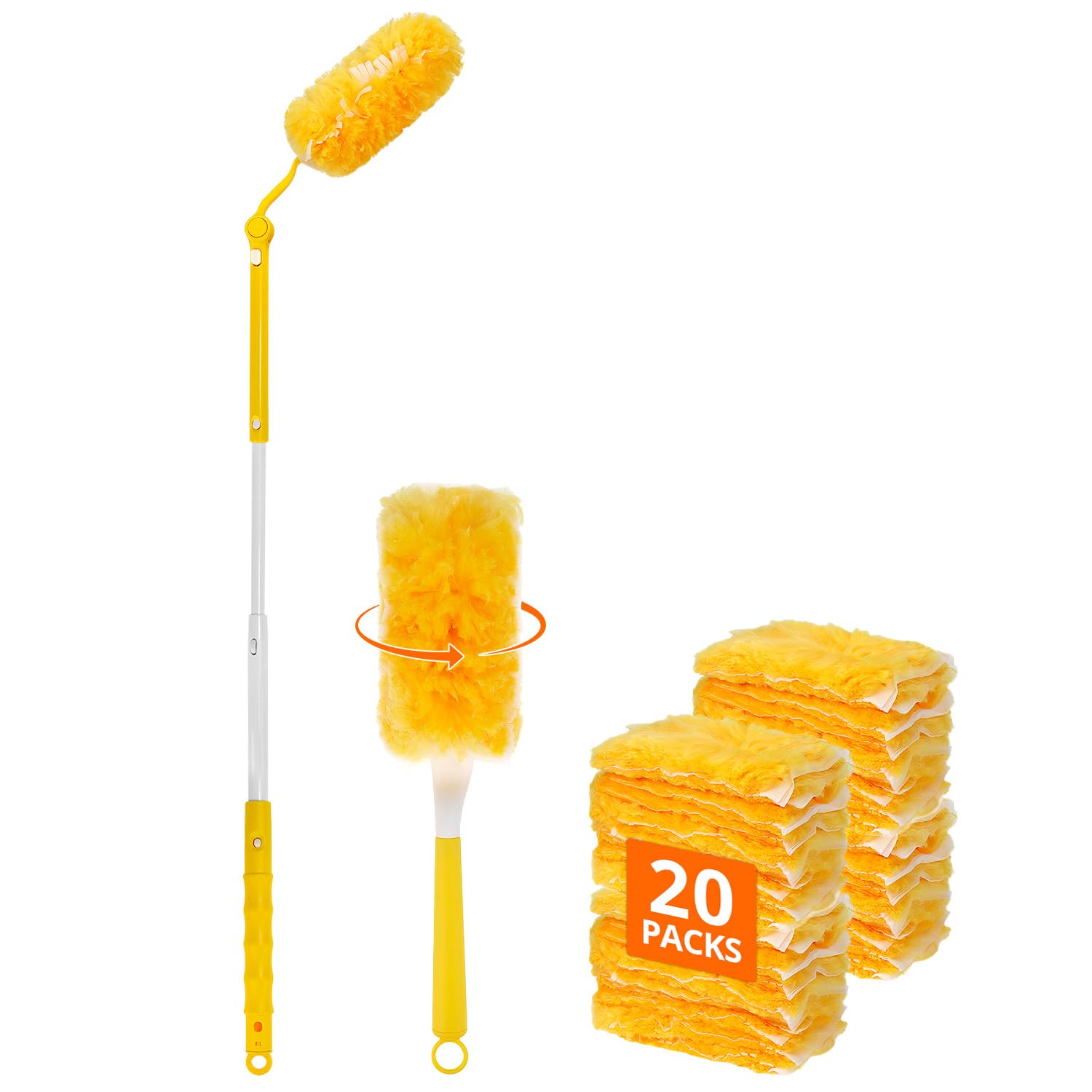 Qwork White Qwork® 20 Pcs Duster Refill With Extendable Handles And Dusting Wand, Microfiber, Multi-Surface Cleaning