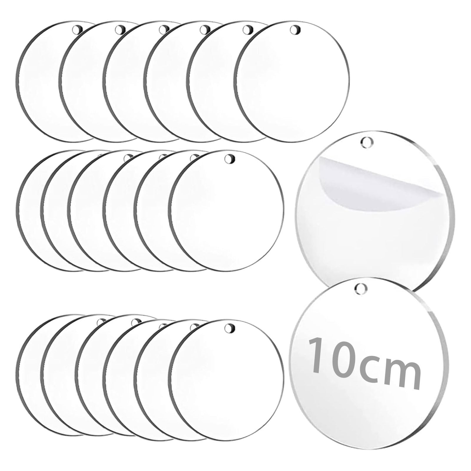 TAIANJI 30 Pcs Acrylic Keychain Blanks, Round Acrylic Transparent Circle Discs 10cm, Circles With a Hole for DIY Crafts and Projects