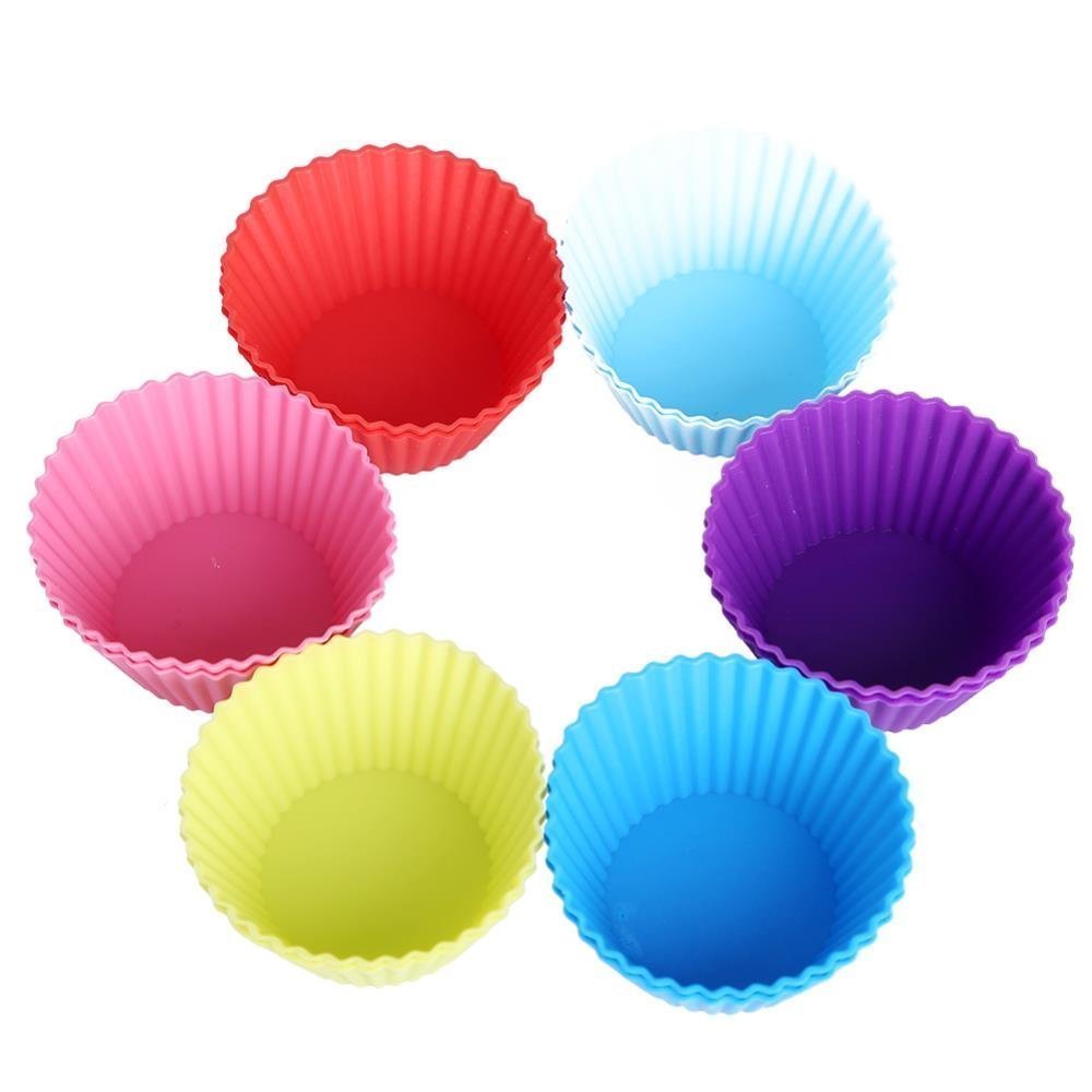 LEAWALL Reusable Silicone 6 Pieces Round Moulds for Muffins/Cupcake/Jelly/Cake Muffin Moulds Silicon Cupcake Mould - 6 pcs