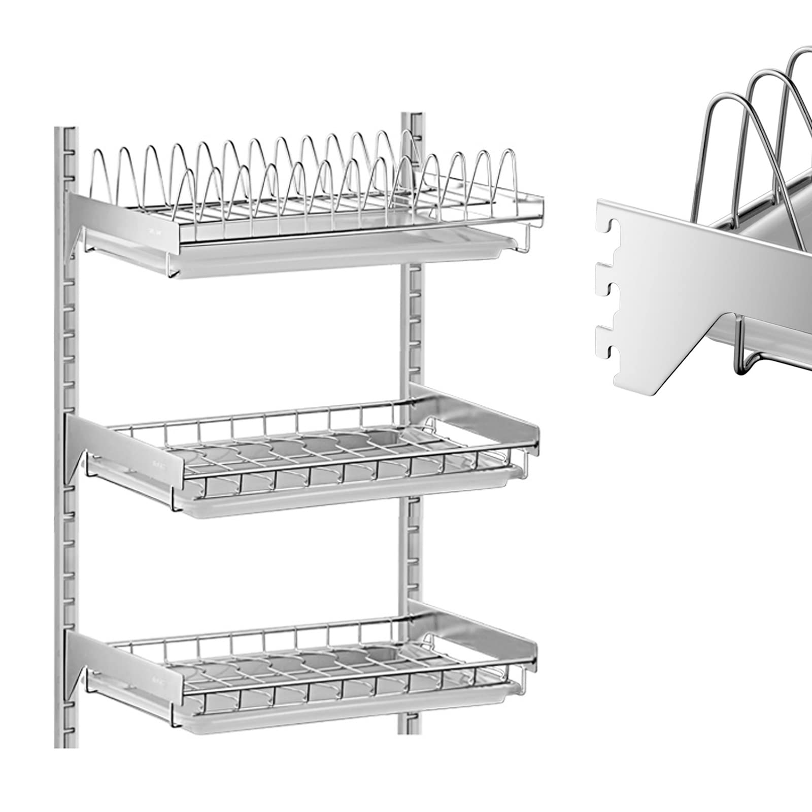 Escurridor de platos montado en la pared con almacenamiento de cubiertos para fregadero de cocina, tabla de secado para cuencos, tazas, platos y vasos, diseño que ahorra espacio