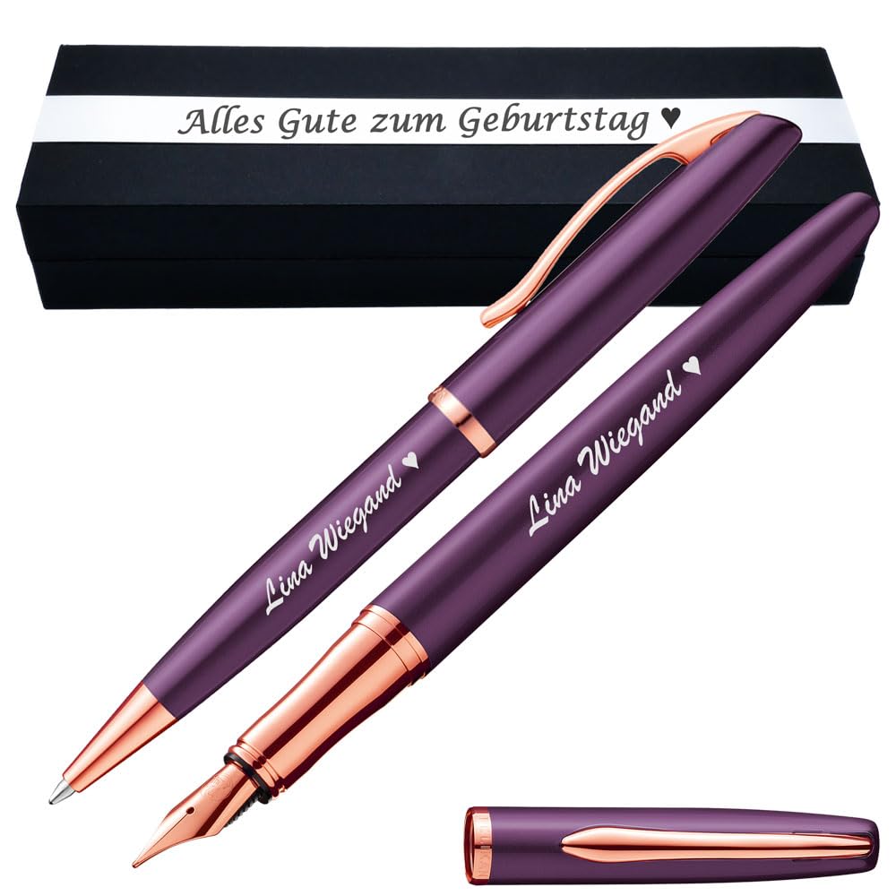 Pelikan Schreibset Fuellhalter & Kugelschreiber Jazz Noble Elegance Viola mit Gravur - laengliche Gravurflaeche