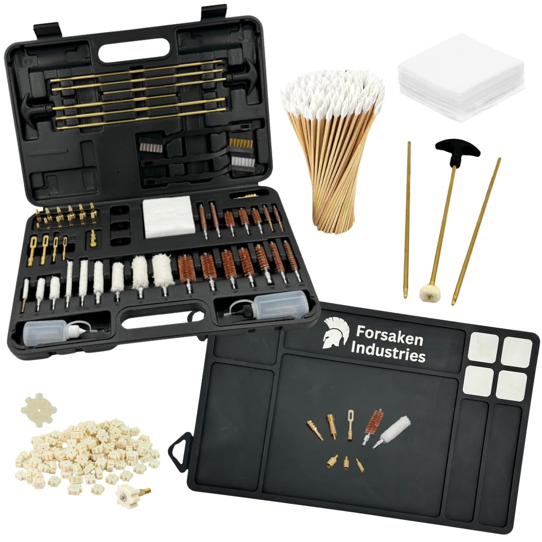 Gun Cleaning Kit - Rifle, Shotgun, Handgun, Pistol Cleaning Kit with Brass Jags, Brushes, Cleaning Mat with Magnets, Star Chamber Cleaning Pads - Universal Gun Cleaning Supplies - Gun Cleaner Kit, CLP