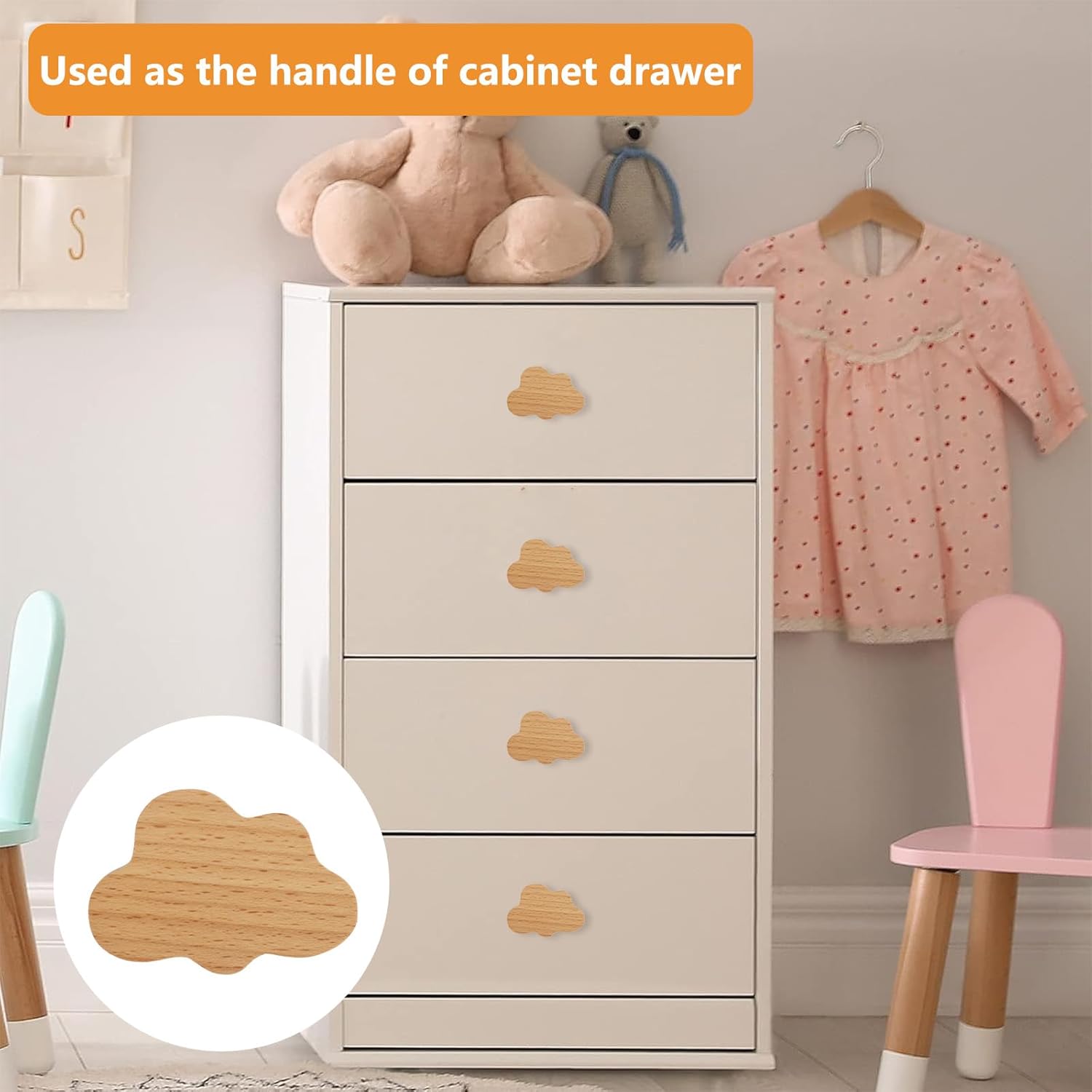 MOROBOR 12PCS Cloud Shaped Wooden Knobs, Single Hole Beech Wood Handles Natural Wood Cupboard Cabinet Handles Knobs for Chest of Drawers with Screws& Expansion Tube
