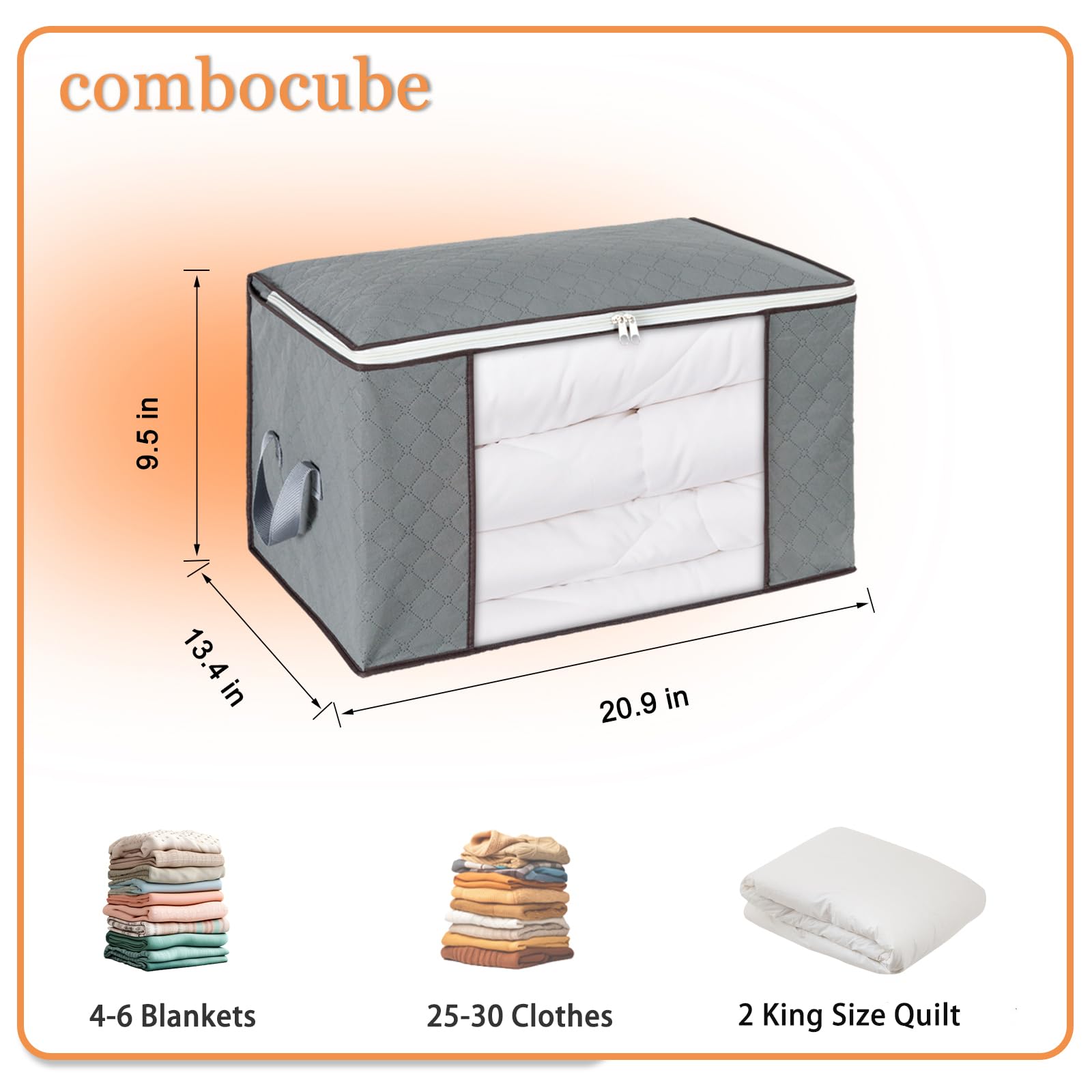 combocube 6 Pack Closet Organizers and Storage Containers, Clothes Storage Bins, Storage Bags with Large Clear Window & Handles for Comforter, Pillow, Quilt, Bedding, Clothes