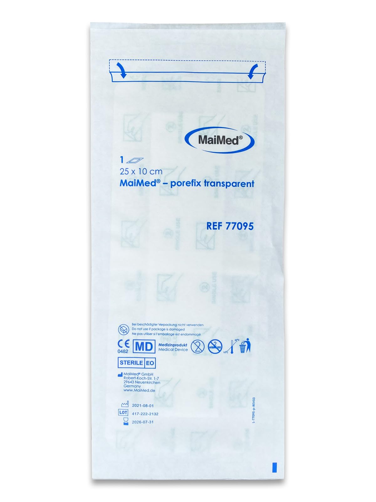 MaiMed Porefix - Cerotti per ferite trasparenti, sterili, 25 x 10 cm, 25 pezzi