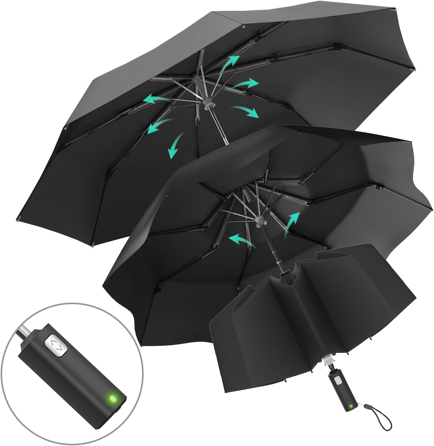 RUMBRELLA Patented Smart Electric Umbrella - Easy Automatic Close Open, UV Protection, Compact & USB-C Rechargeable, Perfect for Travel, Commute & Daily Use, Men, Women & Elderly