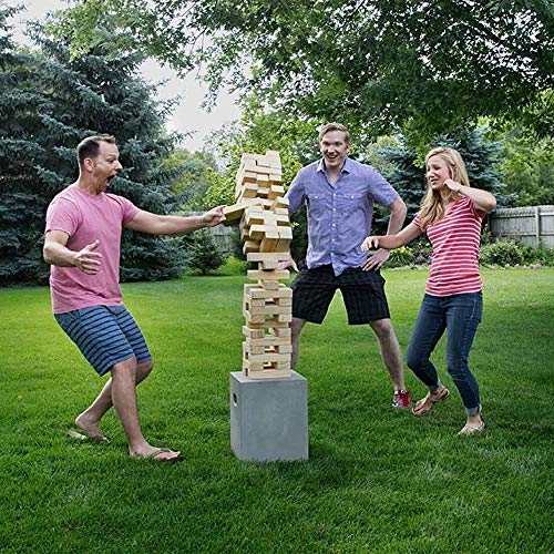 YardGames Giant Tumbling Timbers Natural Pine Blocks Wood Stacking Game Bundle with Outdoor 4 in a Row Lawn Game with Storage Carrying Case