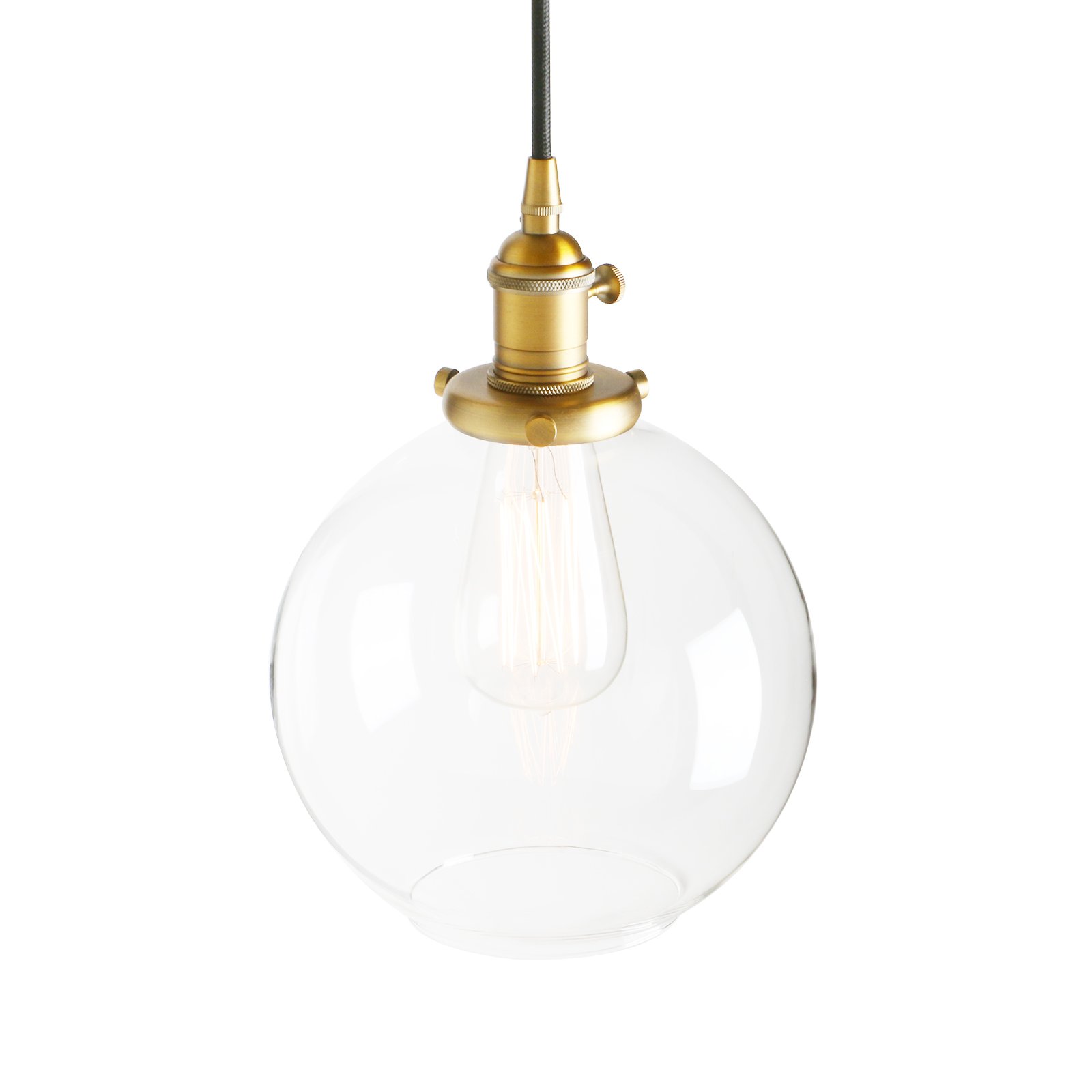 FZQSXAZU Industrial Vintage Pendant Light with Clear Globe Glass Lampshade for Loft Bar Island 7.9 Inch Diameter E27 Base Antique Style