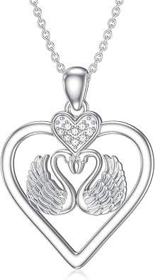 925 Sterling Silver Swan Heart Necklace,Diamond Swan Necklace for Women, Valentines Day Gifts for Women