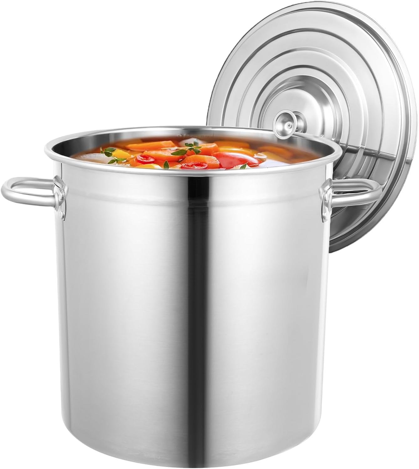 35L/30Qt Stainless Steel Stockpot, Cooking Pots Heavy Duty Commercial Grade Stock Pot Cookware Sauce Pot Portable Cookware Container with Lid and 2 Handle for Hotels Restaurants Kitchens