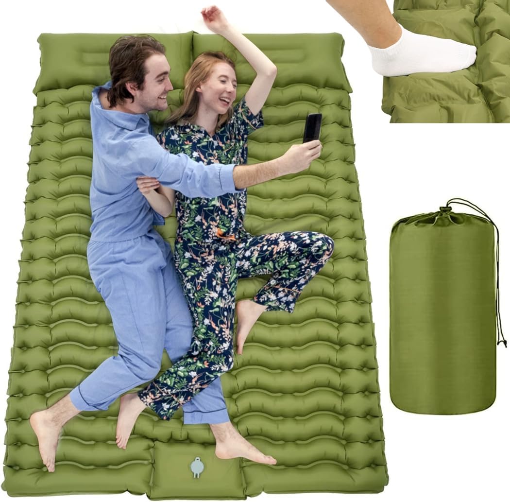 Camping Double Sleeping Pad, Inflatable 78.7 x 55 x 3.9 Inches Self-Inflating Mat with Foot Pump, Adjustable Pillow for Hiking, Climbing, Backpacking, Traveling