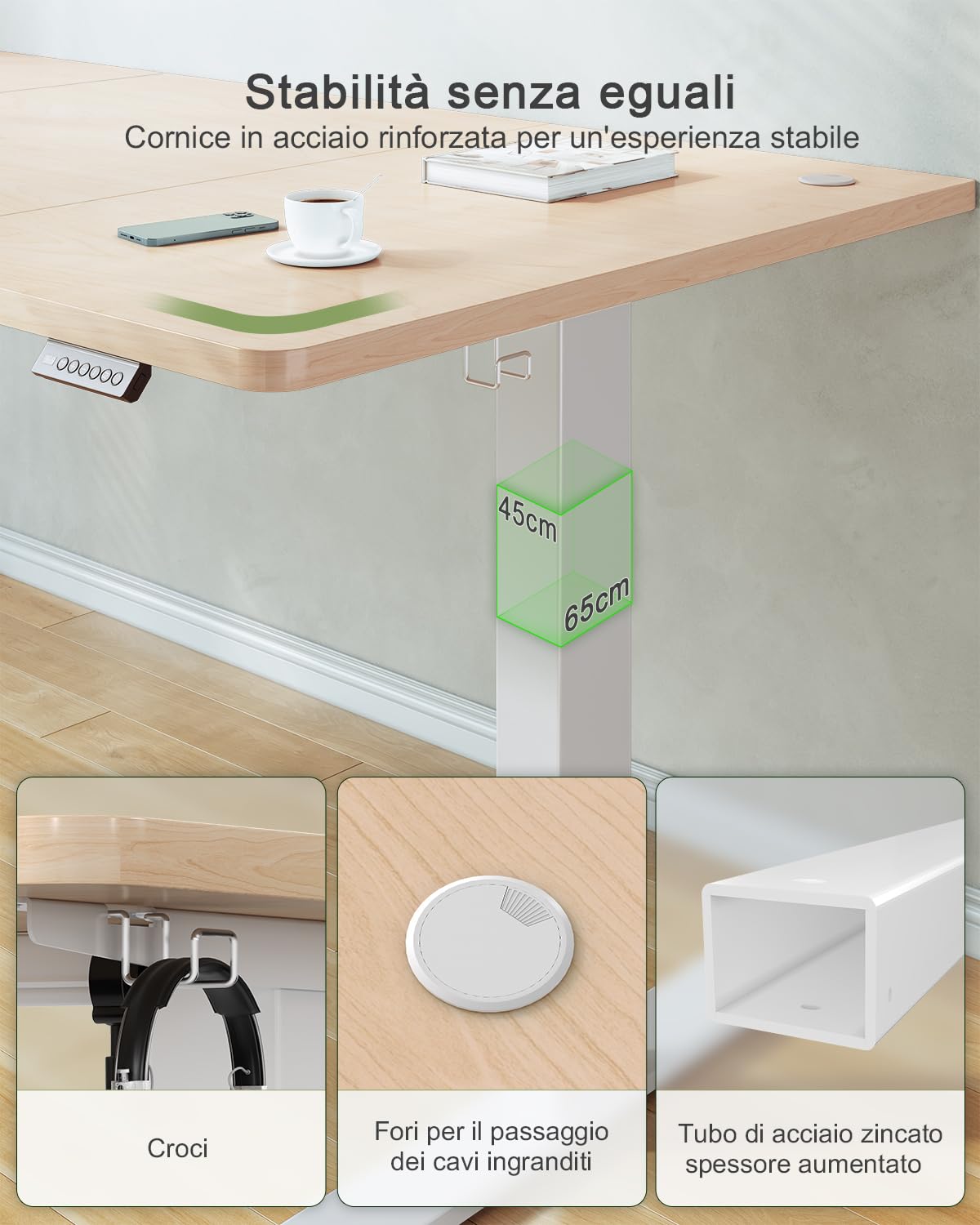 JUMMICO Scrivania Regolabile in Altezza, Scrivania Regolabile Elettrica con Smart Panel da caricatore USB, Scrivania in Piedi con Funzioni di Memoria, Standing Desk 160 x 70 cm, Beige