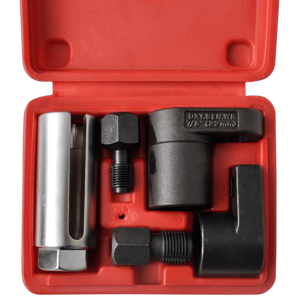 Juego de sensores de oxígeno de 5 piezas con rociador roscado, acero al cromo vanadio, llave de vaso de 3/8" y 1/2", caja de almacenamiento, herramienta universal de reparación de coches para