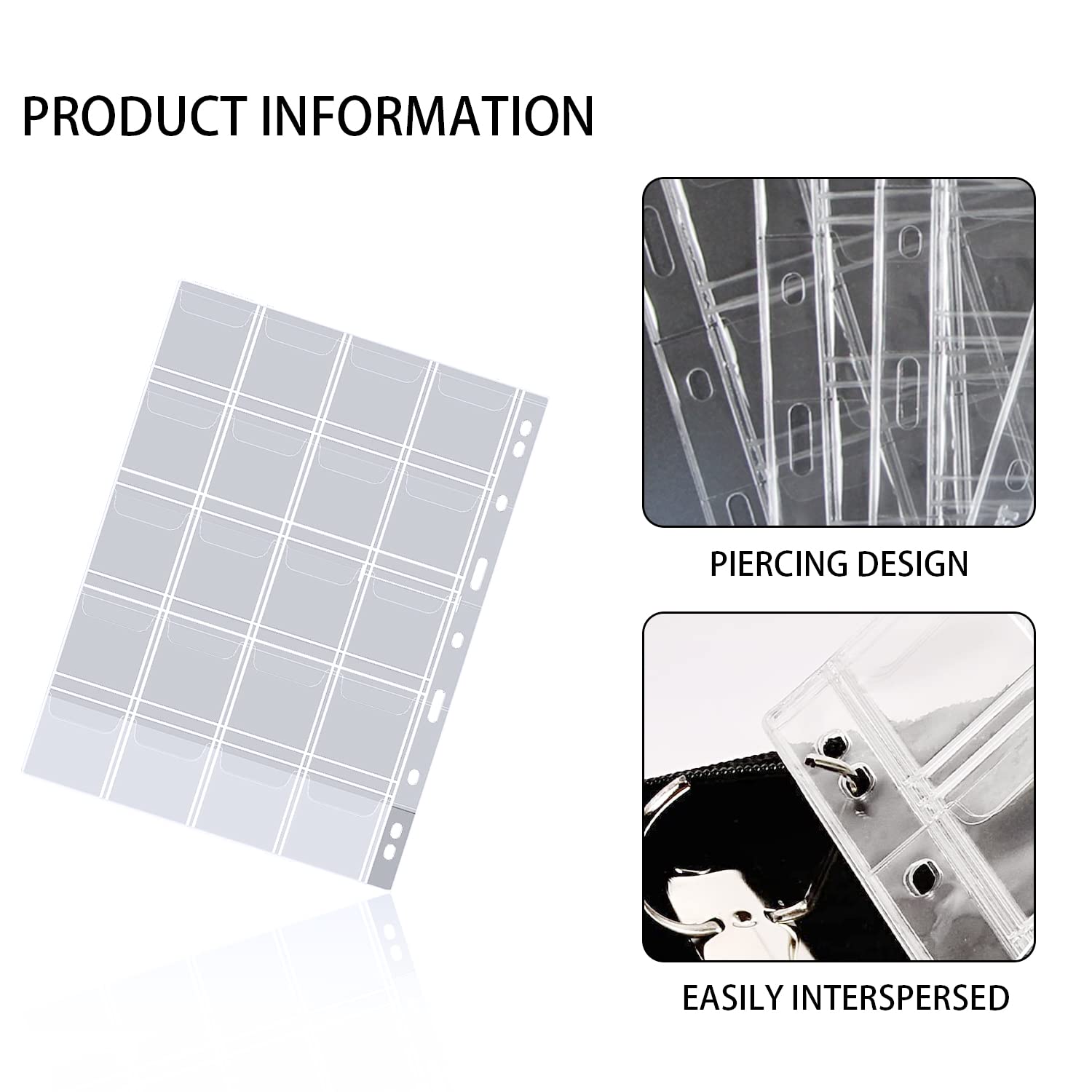 10/20 pagine tascabili per monete per 5x5 cm (2x2) portamonete standard a 9 fori 20 tasche per la maggior parte delle monete di dimensioni  15