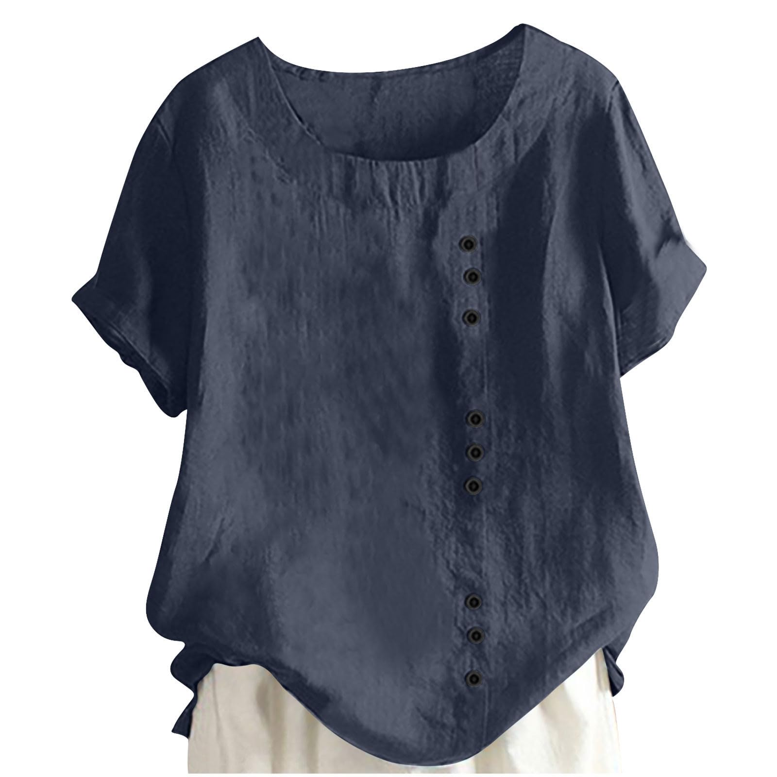 Linen Blouses for Women Vintage Floral Boho Shirt Summer Vacation Beach Tops Trendy Casual Tops 2026 Travel Clothes