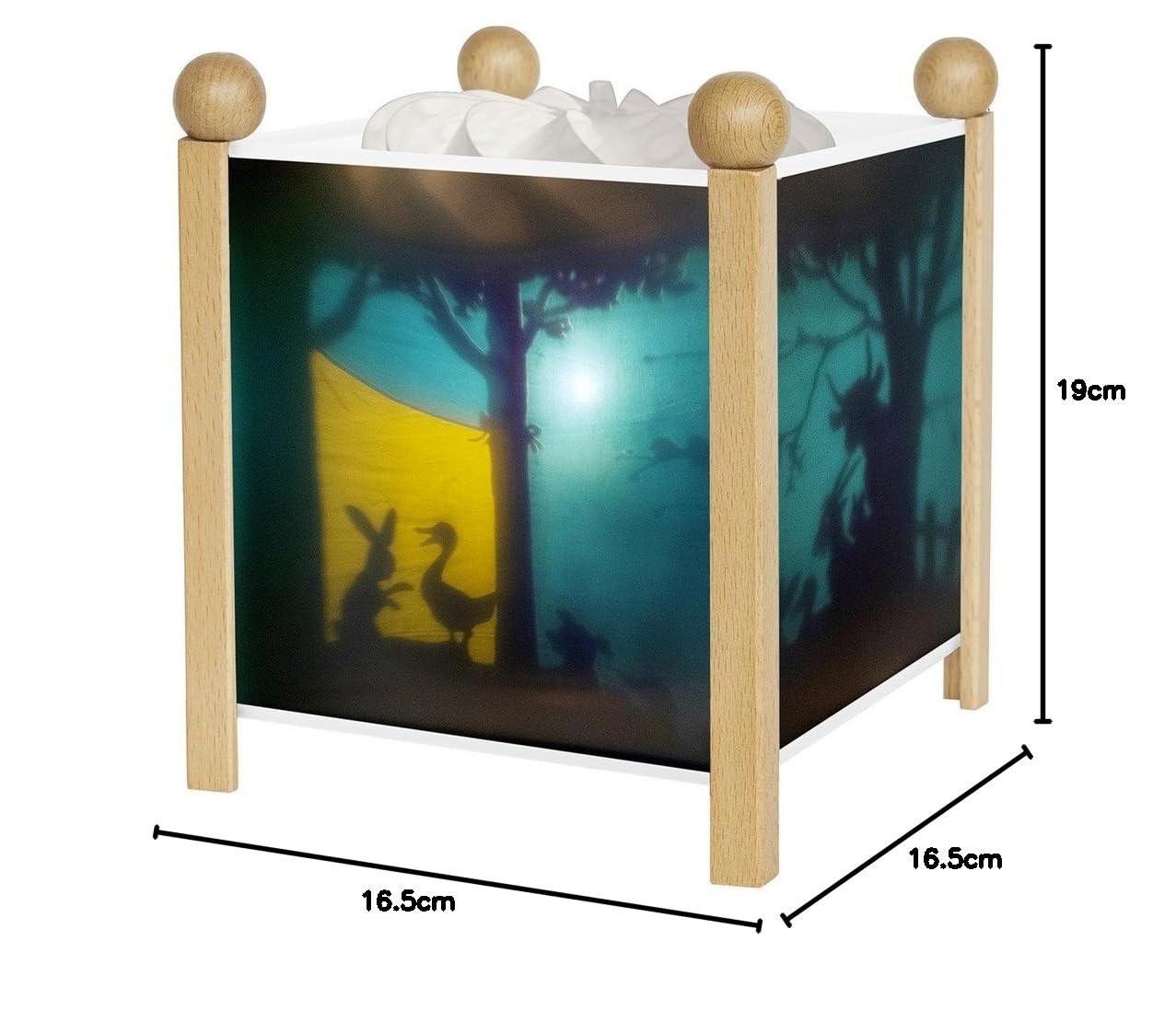 Trousselier - Schattenspiel - Nachtlicht - Magische Laterne - Ideales Geburtsgeschenk - Farbe Holz natur - animierte Bilder - beruhigendes Licht - 12V 10W Glühbirne inklusive - EU Stecker