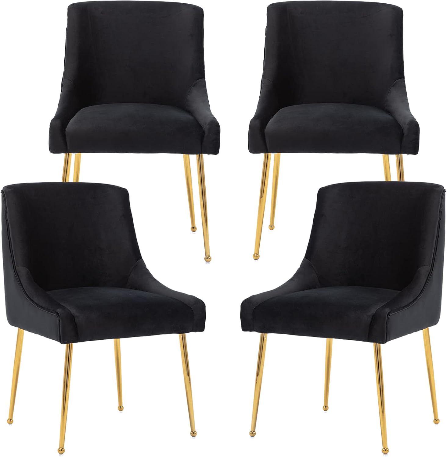 ZHENGHAO Black Dining Chairs Set of 4, Upholstered Dining Room Chairs with Gold Legs Mid Century Modern Velvet Chair Accent Side Chairs for Living Room/Kitchen/Patio/Coffee