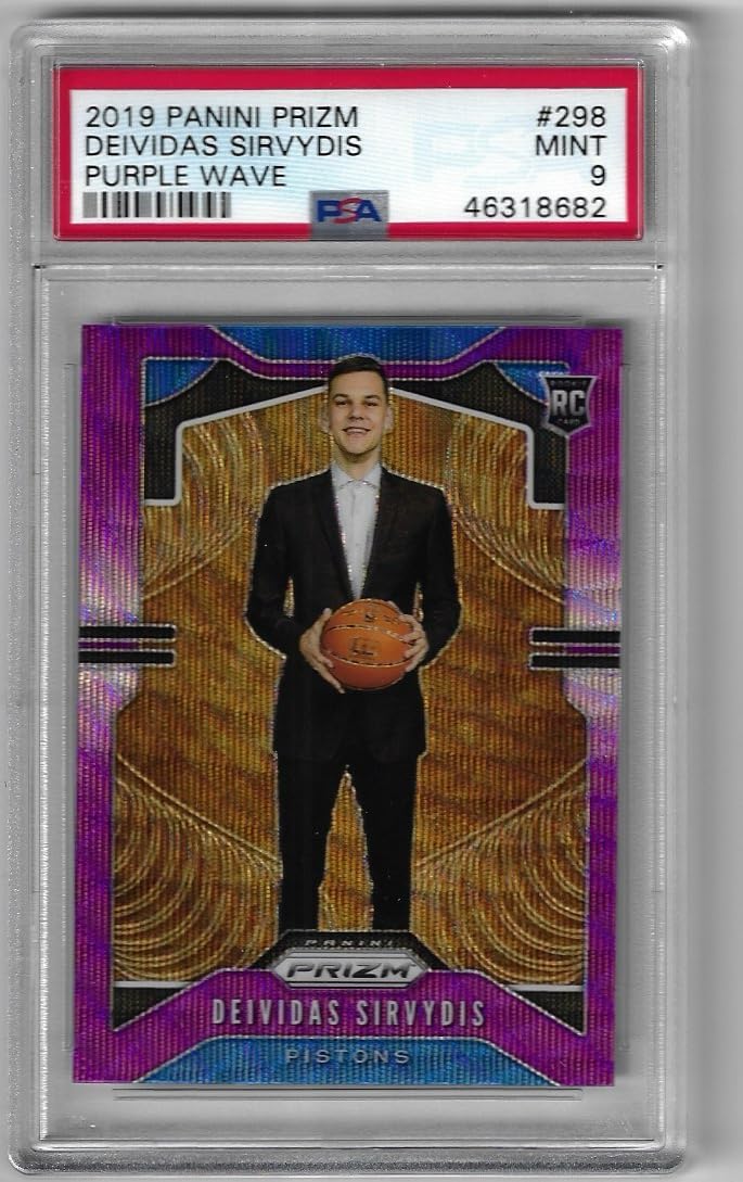 Deividas Sirvydis Gem Mint PSA 9 Purple Wave Prizm Rookie Card Collectible Basketball Card - 2019 Panini Prizm Basketball Card #298 (Pistons)