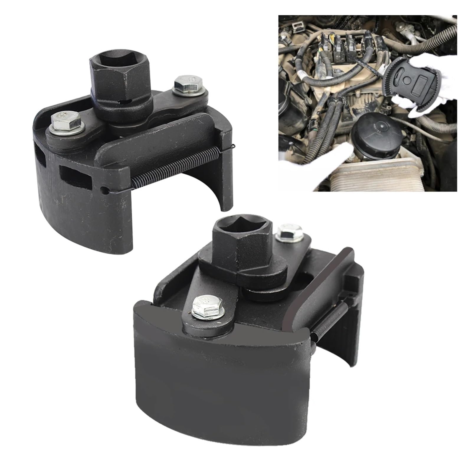 Llave para filtro de aceite Llaves ajustables for filtro de acero fundido, removedor combustible, llave aceite 2 mandíbulas, 60-105mm(Medium)