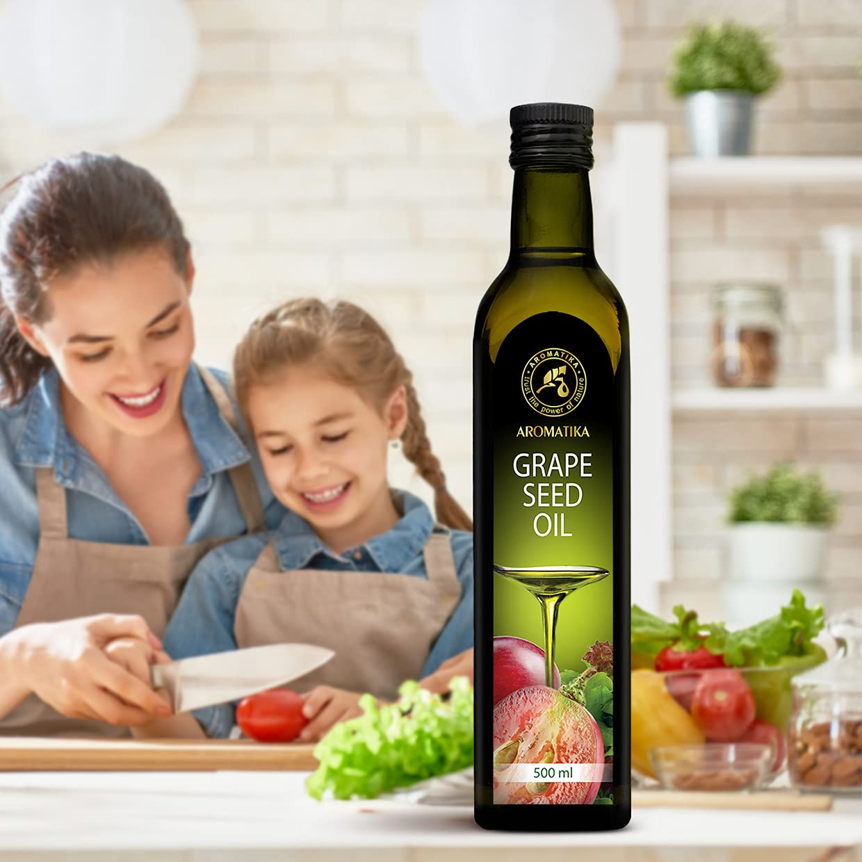 Aceite de Semilla de Uva 500ml - Aceite de Pepita de Uva para Cocinar y Hornear - Vegano - Aceite para Ensaladas - Aceite Culinarios - Ideal para Consumo, Freír y Aderezos de Ensaladas