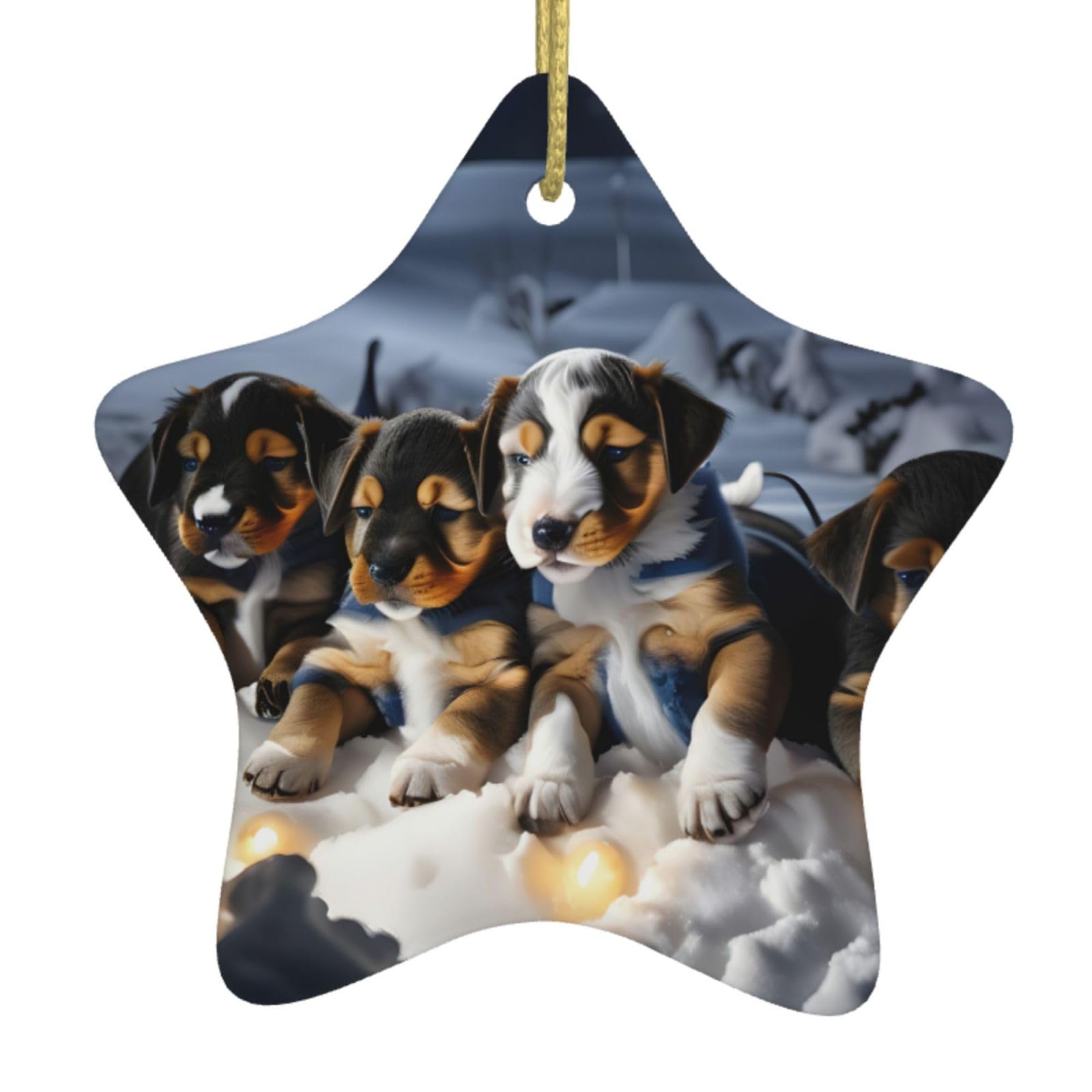 Husky Puppies Dogs Print Christmas Ornaments, Ceramic Hanging Ornament, Round Shape Decorations