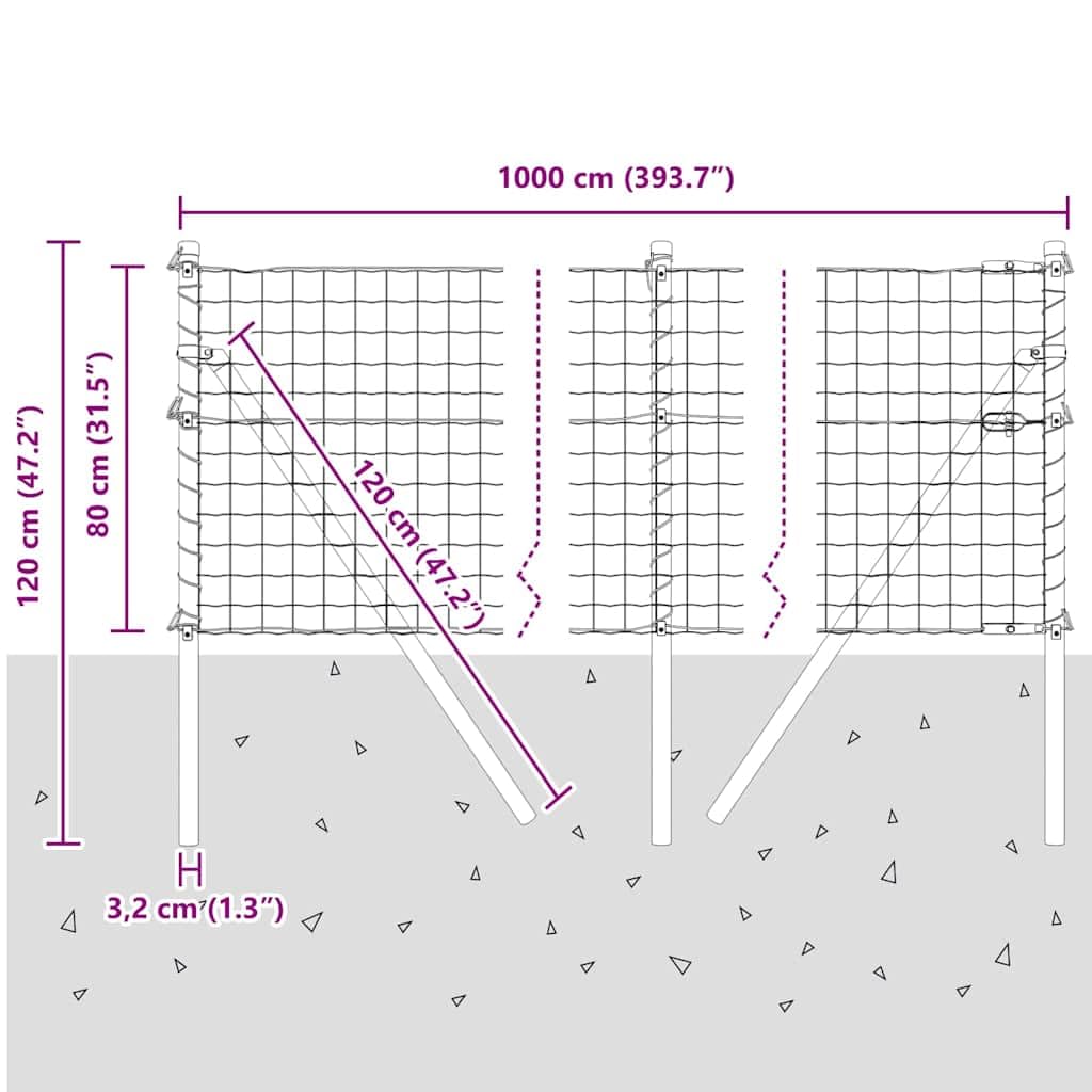 Ogrodzenie euro, montowane do podłoża, 10 x 0,8 m, stal ocynkowana, srebrna, z wytrzymałym wzornictwem, odporny na warunki atmosferyczne, łatwy montaż, idealne do ogrodu, na taras, działkę