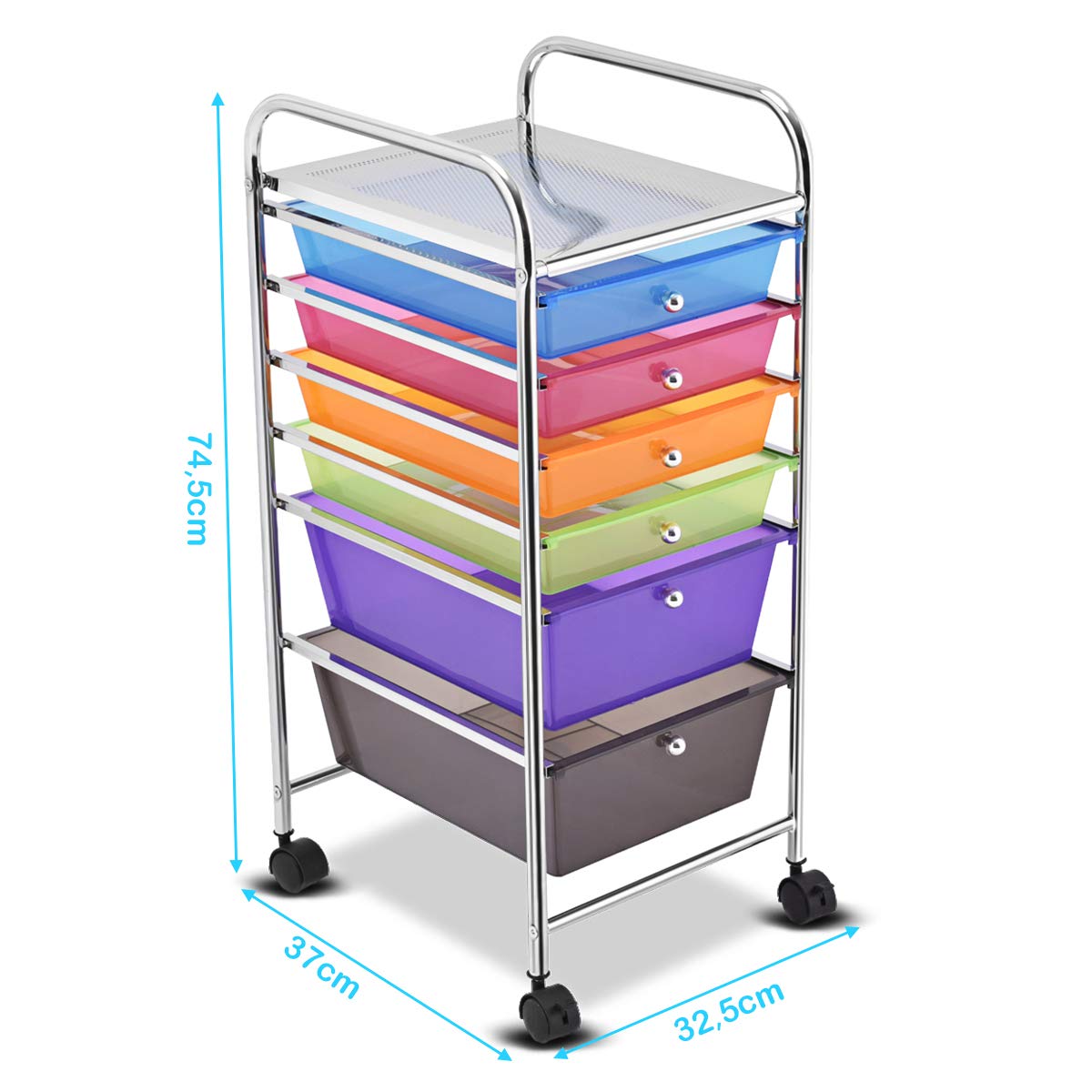 GOPLUS Rollwagen mit 6 Schubladen, Rollregal Farbig, Küchenwagen mit Rädern, Beistellwagen Haushaltswagen Rollcontainer Badrollwagen Badtrolley Badregal