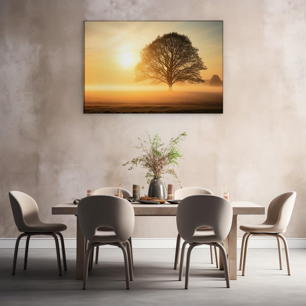 Canvas for Living room. Whispers of Dawn: A Lone Tree's Silhouette Against the Breaking Sky, 27 x 18 inch Canvas Wall Art - Surrealistic Visions - Modern Home Decor - 69x46 cm (27x18 inch)
