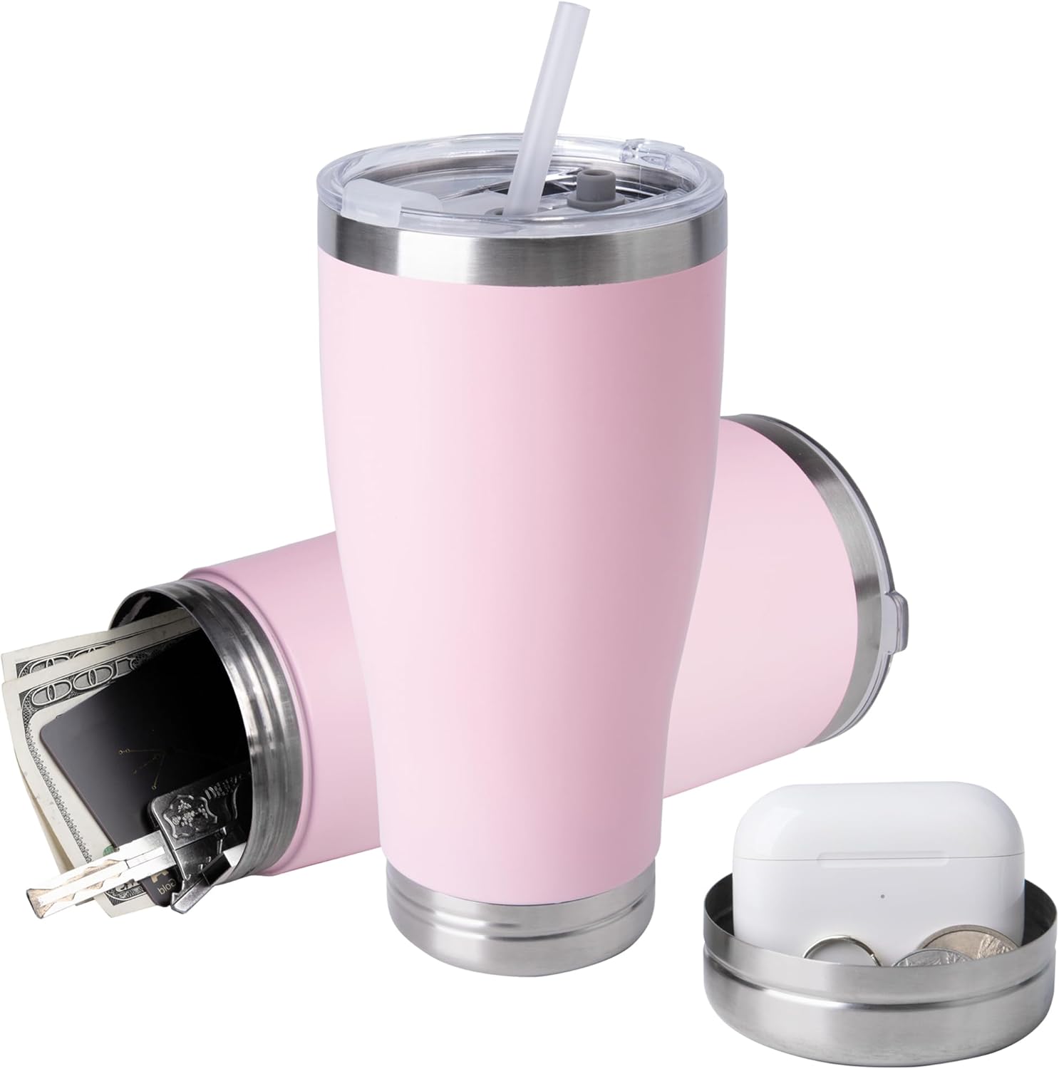 BarGifts 20oz Hidden Safe Water Bottle, Stainless Steel Secret Bottle with Hidden Compartment, Keeps Your Valuables Safe Like Money, Keys, and Jewelry – Pink