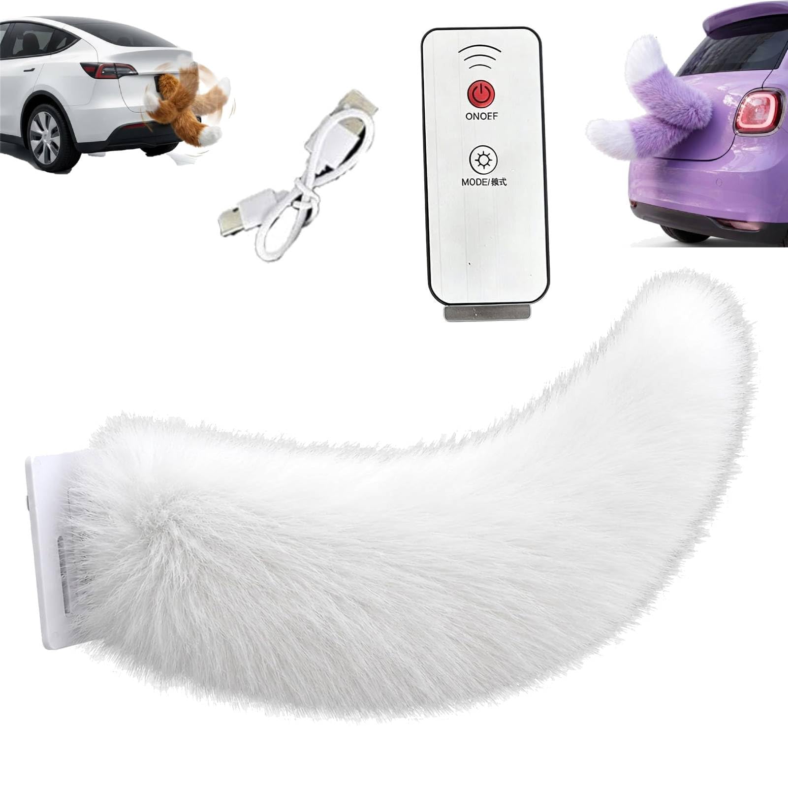 Remote Control Electric Car Tail, Adorable USB Rechargeable Remote Electric Furry Cars Tails, Rechargeable Cat Tail for Auto Trunk Bumper Decoration, Remote Control & Voice Control (#E)