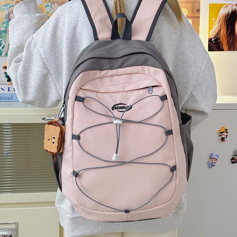 Trendy Casual Backpack for Everyday Use – Large Capacity Nylon Travel Daypack with Ergonomic Shoulder Straps, Water-Resistant and Lightweight Design(Pink)2