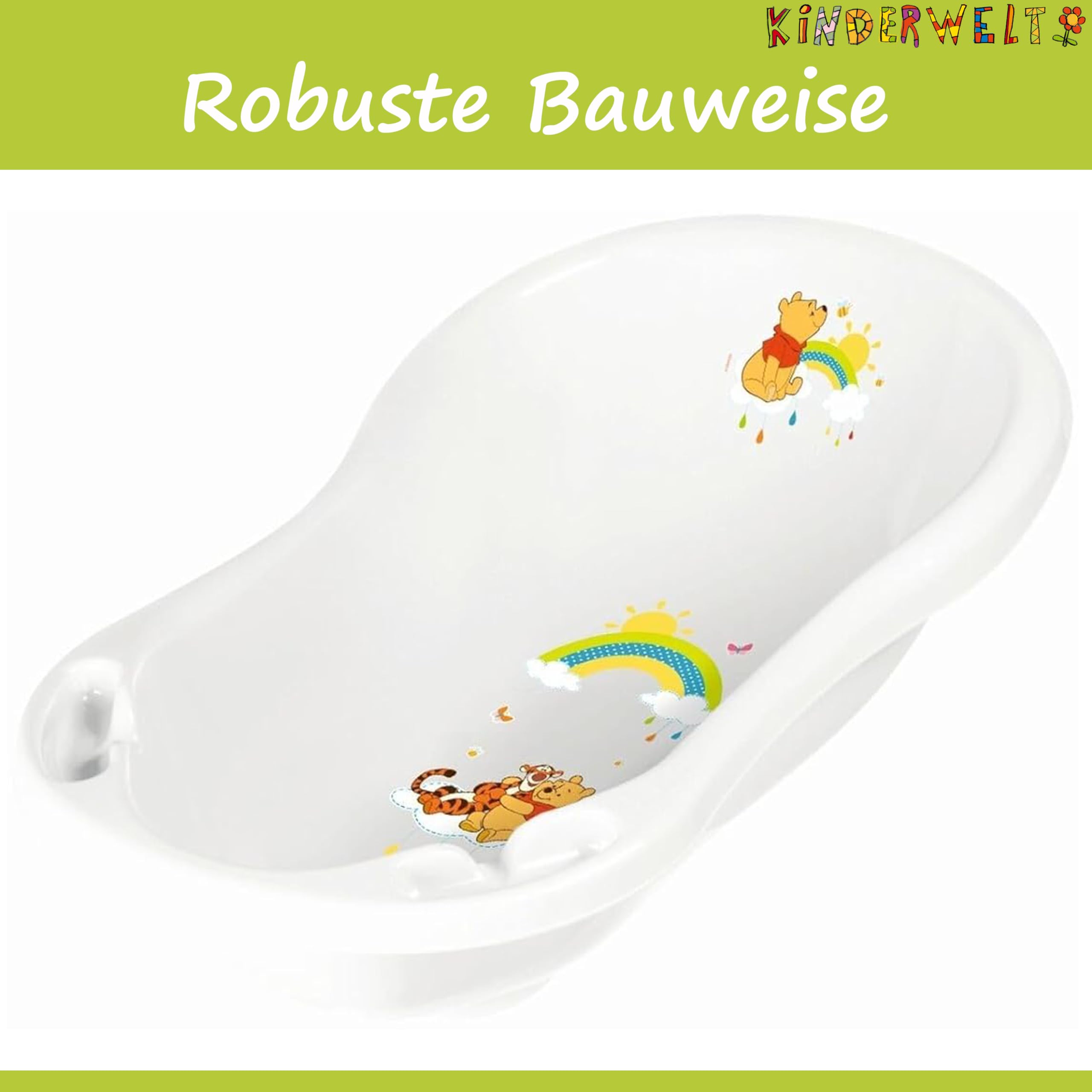 KiNDERWELT Babywanne 84 cm - Baby Badewanne mit Disney Winnie Pooh - BPA-Frei - Wanne zum Baden für Babys und Neugeborene -
