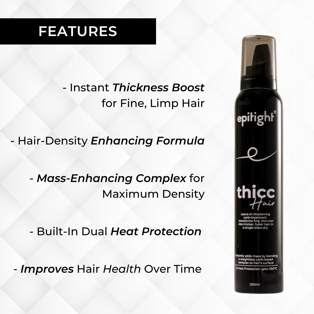 Epitight Thicc Hair|Weightless Carb-Based Mousse Formula|Fine Hair To Fuller Hair |All Hair Types|100% Natural Ingredients|Leave-In Treatment|2X Heat Protection Upto 380°C|For Women|200Ml - Image 2 thumbnail